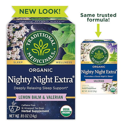 Traditional Medicinals Tea, Organic Nighty Night Extra, Promotes a Good Night's Sleep, 16 Tea Bags (Pack of 2)
