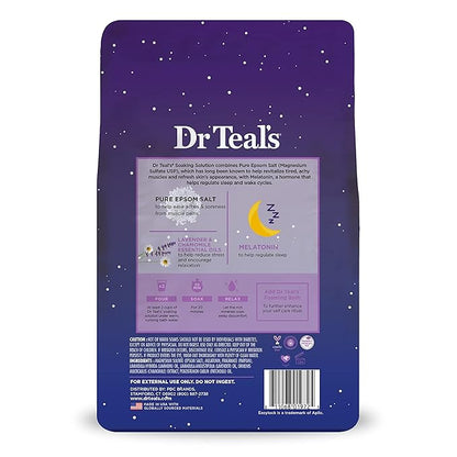 Dr Teal's Epsom Salt Soak, Lavender & Chamomile, 3 lbs | Pack of 2 | Sleep Blend | With Melatonin | Essential Oils