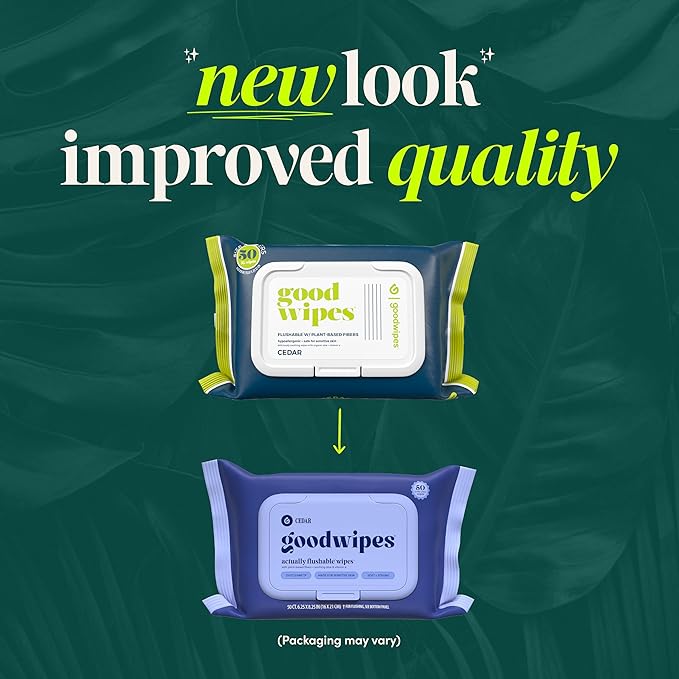 goodwipes Flushable Butt Wipes - Vitamin E & Aloe - Sewer & Septic Safe - Extra Large Adult Wet Wipes For Women & Men - Bathroom Essentials - Cedar, 153 Count (3 Packs + 3 Individually Wrapped)