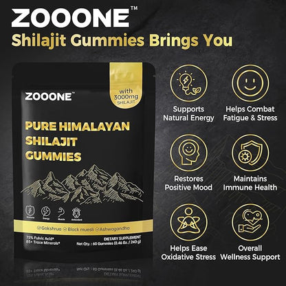 zooone Shilajit Himalayan Gummies with Ashwagandha & Black Musli Gokshura - Natural Energy No Artificial Fillers, Individual Packaging