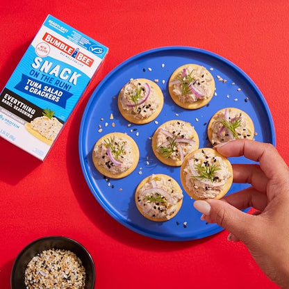Bumble Bee Snack On The Run Everything Bagel Seasoning Tuna Salad With Crackers Kit, 3.35 oz - Ready To Eat, Spoon Included - Wild Caught Tuna - Shelf Stable & Convenient Protein Snack (Pack of 4)