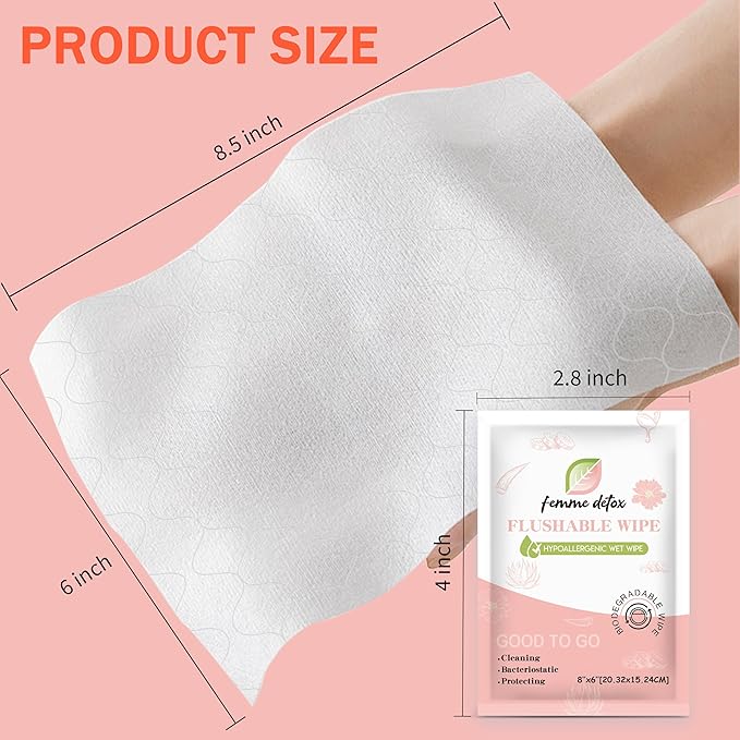 Flushable Feminine Wipes pH-Balanced & Unscented for Sensitive Skin | Individually Wrapped, Septic-Safe, Aloe-Infused | Travel & Home Use (90 Count)