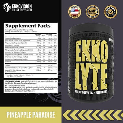 Ekkovision Ekkolyte Electrolytes and Minerals Powder, 50 MG Vitamin C & 155 MG Magnesium for Hydration Support, Essential Electrolytes for Women and Men, Pineapple Paradise Flavor, 120 Servings