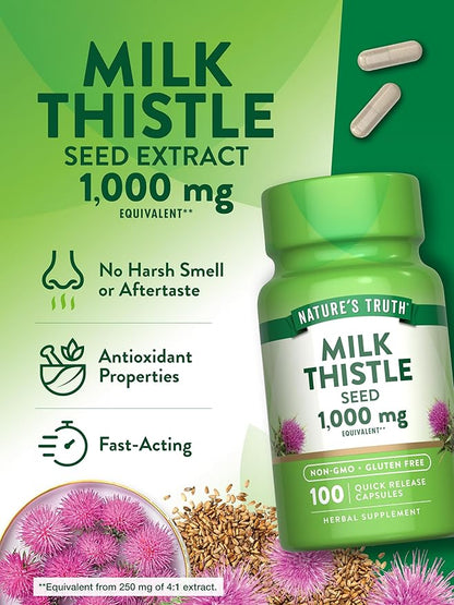 Nature's Truth Milk Thistle Seed Extract | Herbal Supplement | 100 Capsules | Non-GMO & Gluten Free