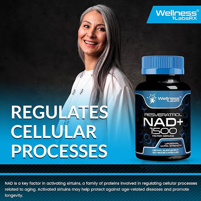 WELLNESS LABSRX Liposomal NAD Supplement, 1500mg - USA Made, NAD Resveratrol Supplement for Women and Men, NAD+ Support Cellular Health, Energy & Anti Aging - 90 Count