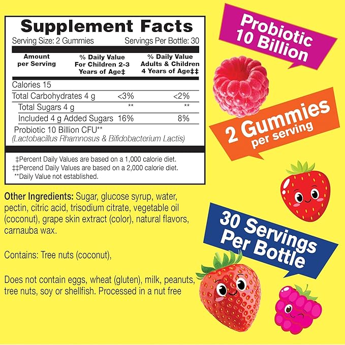 WellYeah Probiotics for Kids Gummies 2 Pack -10 Billion CFU -for Gut Health, Immune Health and Digestive Support -Berry Flavor Chewable Supplement -Vegetarian, Non GMO - 60 Gummies