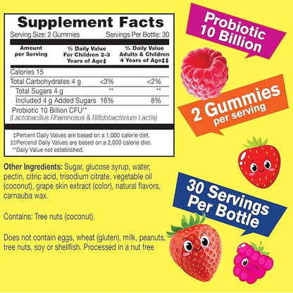 WellYeah Probiotics for Kids Gummies 2 Pack -10 Billion CFU -for Gut Health, Immune Health and Digestive Support -Berry Flavor Chewable Supplement -Vegetarian, Non GMO - 60 Gummies