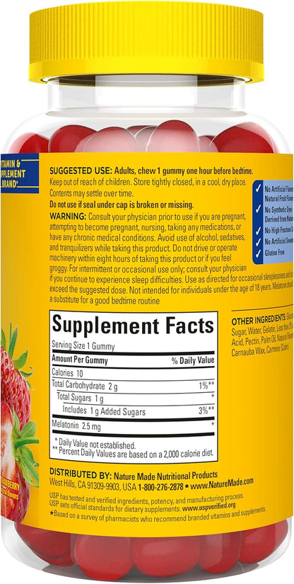 Nature Made Melatonin Gummies 2.5 mg, 100% Drug Free Sleep Aid for Adults, Melatonin Supplement 130 Count, 130 Day Supply