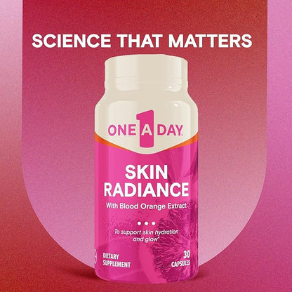 One A Day Skin Radiance, Skin Supplement to Support Hydration & Glow with Blood Orange Extract & Collagen Health with Vitamin C & Vitamin E, 30 Capsules