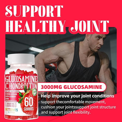 Glucosamine Chondroitin Gummies with MSM & Elderberry Extra Strength - Joint Support, Antioxidant Immune Support Supplement for Adults, Men & Women.120 Strawberry Gummies