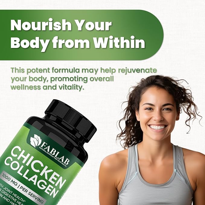 FabLab Chicken Sternum Cartilage Type II Collagen Capsules - Nutritional Supplement for Joints-1000mg per Serving - Non-GMO, Anti-Aging Dietary Product with Hydrolyzed Peptides- 100 Capsules