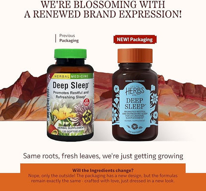 Herbs Etc. Deep Sleep Softgels - Herbal Sleep Support Supplement - Rest & Calming Support with Passionflower, Chamomile & Lemon Balm - 120 Softgels (120 Servings)