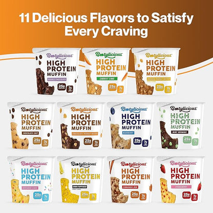 Bootylicious | High-Protein Muffin | 25g Protein, 7g Net Carbs, 2.32-2.75oz Cup, 12-Pack (Chocolate Peanut Butter)