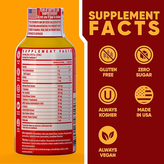 Vitamin Energy 8 Hour Sleep Shot Strawberry Lemonade 48 Pack, Melatonin, 5-HTP, GABA, Valerian, Lavender, Nighttime Relaxation & Sleep Support Supplement, Zero Sugar, Vegan, Gluten-Free, Kosher, 1.93 fl oz