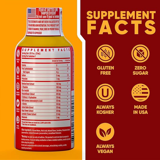 Vitamin Energy 8 Hour Sleep Shot Strawberry Lemonade 48 Pack, Melatonin, 5-HTP, GABA, Valerian, Lavender, Nighttime Relaxation & Sleep Support Supplement, Zero Sugar, Vegan, Gluten-Free, Kosher, 1.93 fl oz