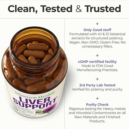 Vimerson Health Liver Cleanse Detox & Repair - Milk Thistle Supplement with Silymarin, Dandelion Root, Artichoke & Zinc for Liver Support, Digestion, Energy with Milk Thistle Extract, 60 Capsules