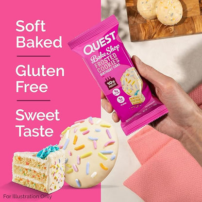 Quest Nutrition Frosted Cookies Twin Pack, Birthday Cake, 1g Sugar, 10g Protein, 1g Net Carbs, Gluten Free, 16 Cookies, (Pack of 2)