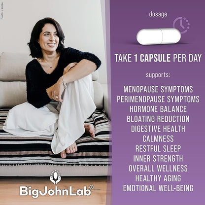 BIGJOHNLAB® - Menopause Total Support – Advanced Probiotic Formula with 5 Strains & 15 Billion CFU, Resveratrol, Black Cohosh, Acacia Fiber, Non-GMO & 100% Vegetarian