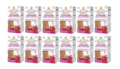 Hyleys Slim Tea Pomegranate Flavor - Weight Loss Herbal Supplement Cleanse and Detox - 25 Tea Bags (12 Pack)
