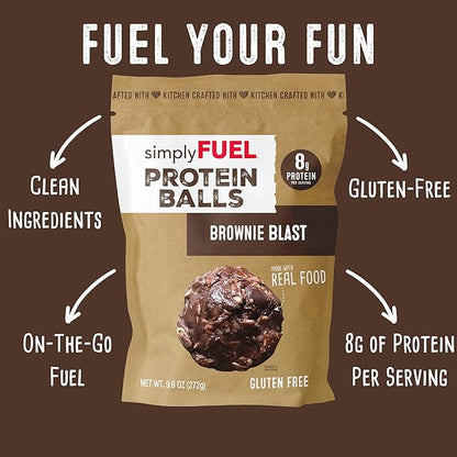 simplyFUEL Whole-Food Protein Balls (Brownie Blast), 8 g High-Protein, Gluten-Free, Healthy Snack for Adults & Kids, 9.6 oz