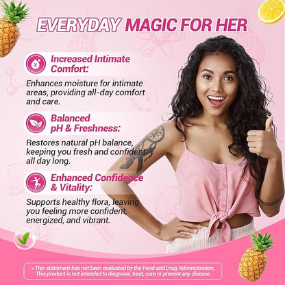Her Juicy Feminine Probiotics Gummies, Premium Feminine Balance Probiotics with Slippery Elm for Women's pH Balance and Freshness – Support Daily Wellness & Comfort 120 Pineapple Gummies