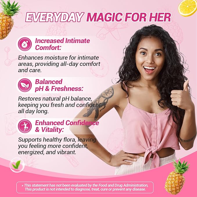 Her Juicy Feminine Probiotics Gummies, Premium Feminine Balance Probiotics with Slippery Elm for Women's pH Balance and Freshness – Support Daily Wellness & Comfort 60 Pineapple Gummies