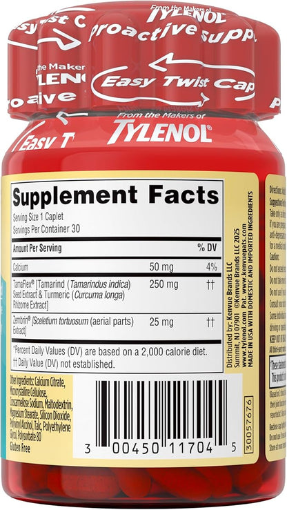 Tylenol Proactive Support* Muscle & Joint Supplements + Stress, Drug Free, Tamarind + Turmeric Supplement and Sceletium Extract to Improve Joint Comfort & Flexibility 30 ct