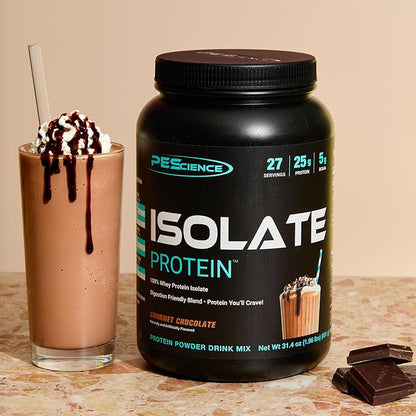 PEScience Isolate Whey Protein Powder, Gourmet Chocolate, 27 Servings, 100% Whey Protein Isolate, Low Carb, Fast Absorbing Post Workout Shake for Men and Women