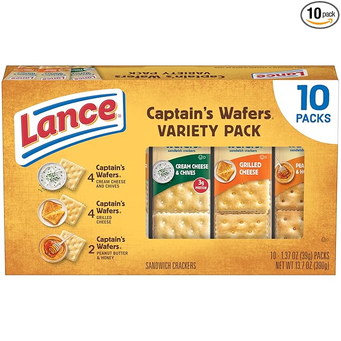 Lance Sandwich Crackers, Captain's Wafers, Variety Pack, 10 Individual Packs, 6 Sandwiches Each