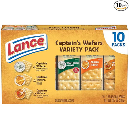 Lance Sandwich Crackers, Captain's Wafers, Variety Pack, 10 Individual Packs, 6 Sandwiches Each