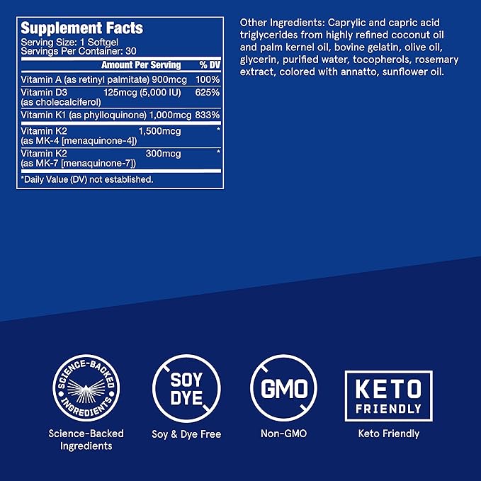 Bulletproof Vitamins A-D-K Softgels, 30 Count, Supplement for Heart, Bone Health and Immune Support (Pack of 2)