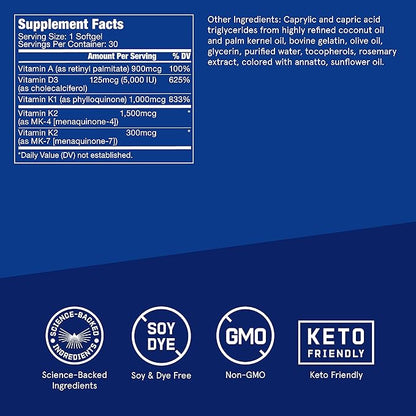 Bulletproof Vitamins A-D-K Softgels, 30 Count, Supplement for Heart, Bone Health and Immune Support (Pack of 2)