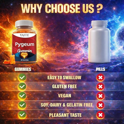 VAITE Pygeum Supplement Gummies 500mg - Vegan Chewables with Africanum Bark Extract, Plant-Based Supplements for Male, Non-GMO Gluten-Free, Sugar-Free, Gelatin-Free, 60 Chews Gummy
