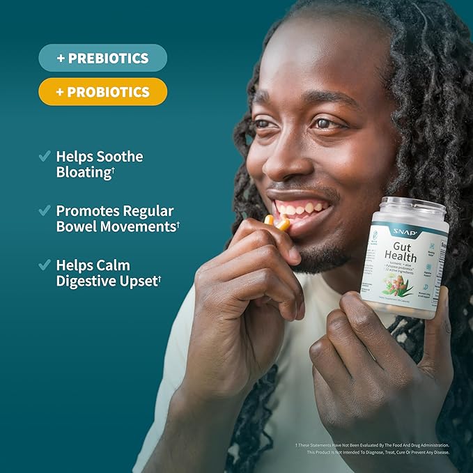 Snap Supplements Gut Health Lipase Supplement with Probiotics for Women & Men, Digestive Enzymes & Prebiotics - Turmeric, Aloe, Pylopass & Zinc, 50 Vegetarian Capsules