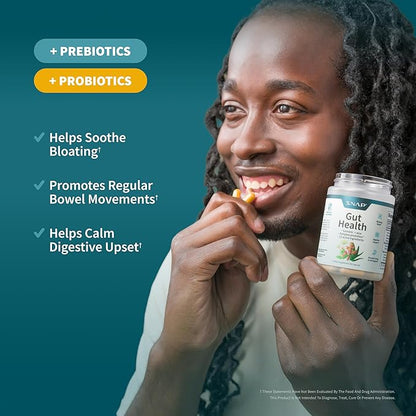 Snap Supplements Gut Health Lipase Supplement with Probiotics for Women & Men, Digestive Enzymes & Prebiotics - Turmeric, Aloe, Pylopass & Zinc, 50 Vegetarian Capsules