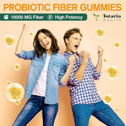 Totaria 9-in-1 Probiotic Fiber Gummies for Adults Teens 16G Fiber per Serving, Psyllium Fiber Supplement with 5 Billion CFU Bacillus Coagulans, Inulin, ACV for Digestion Gut Immunity - 60 Gummies