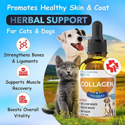 Liquid Collagen for Dogs and Cats, Skin & Coat Supplement, Itch Relief, Joint & Mobility Support, Enriched with Grass-Fed Collagen, Daily All-in-One Pet Health Formula
