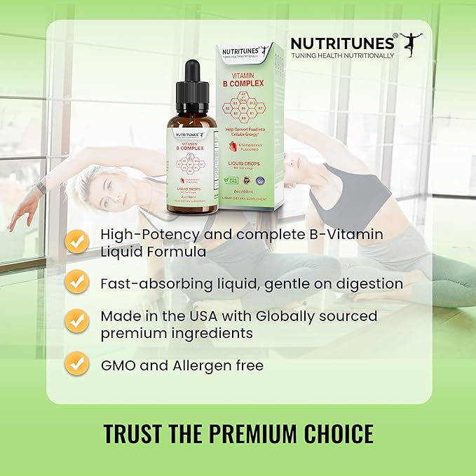 Liquid Vitamin B Complex – High-Potency and Complete B-Vitamin Drops for Energy, Metabolism, and Immune Support – Strawberry Flavored, Non-GMO, Sugar-Free – 60 Servings (2oz)