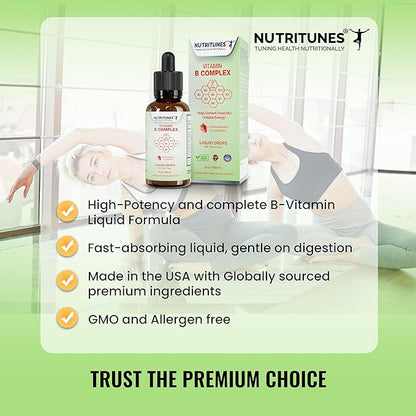 Liquid Vitamin B Complex – High-Potency and Complete B-Vitamin Drops for Energy, Metabolism, and Immune Support – Strawberry Flavored, Non-GMO, Sugar-Free – 60 Servings (2oz)