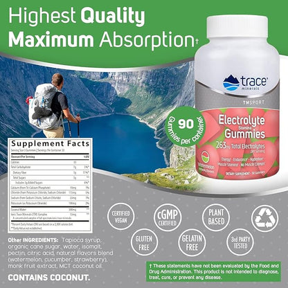 Trace Minerals | Electrolyte Stamina Gummies | Boost Energy, Endurance, Muscle Stamina and Hydration | Vegan | Watermelon | 90 Count (30 Servings)