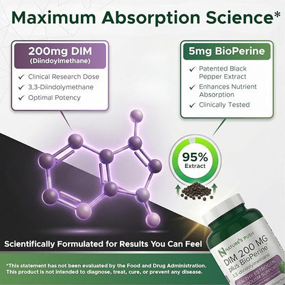 DIM 200mg Estrogen Balance for Women & Men Diindolylmethane Black Pepper for Non-cystic Acne, Hormone Balance, Menopause & Antioxidant Support Vegan Gluten Soy Free Non-GMO USA 2 month supply 60 caps