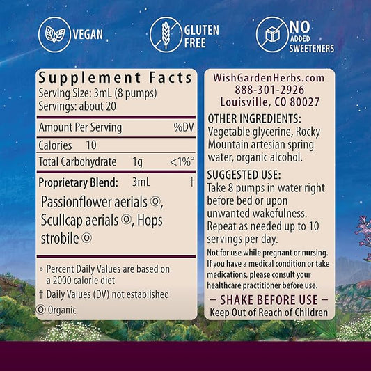 WishGarden Herbs Sleepy Nights & Fresh Mornings - All-Natural Herbal Sleep Aid Tincture, Organic Sleep Supplement with Passionflower, Hops and Scullcap, Supports Deep Sleep & Healthy Sleep Cycles, 4oz