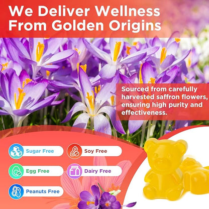 Saffron Gummies for Adult Kids, 10-IN-1 Saffron Supplements with Saffron Extract 88.5 mg, Vitamin D3, B6, B12, L-Theanine, St. John's Wort, Ashwagandha for Mood, Focus, Calm, Melatonin-Free, 120 Count