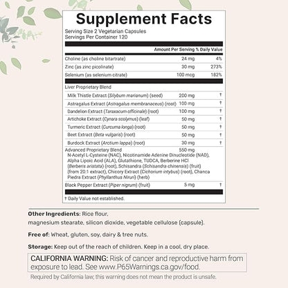 Liver Advanced+, 240 Veggie Capsules | 20-in-1 Complex with Milk Thistle, Dandelion, NAD, NAC, ALA, TUDCA, Glutathione, Artichoke, Turmeric, & Astragalus | Non-GMO, Gluten Free