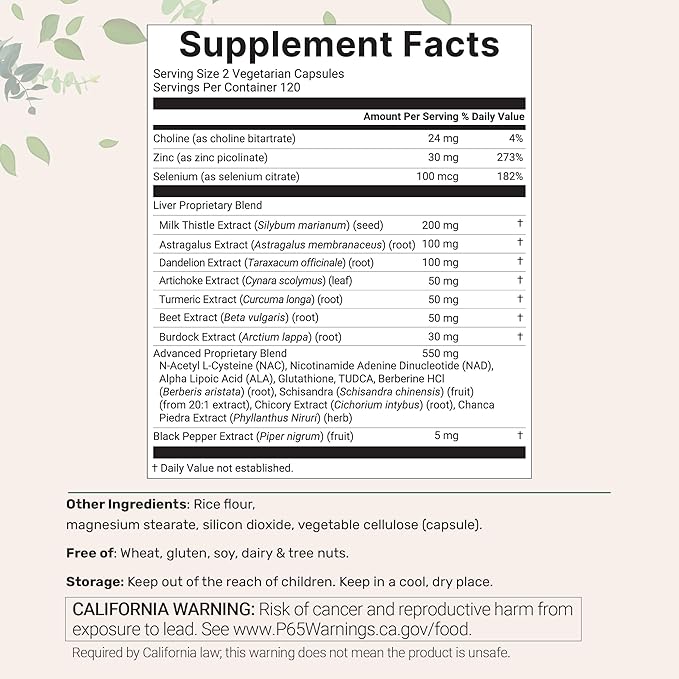 Liver Advanced+, 480 Veggie Capsules | 20-in-1 Complex + Milk Thistle, Dandelion, NAD, NAC, ALA, TUDCA, Glutathione, Artichoke, Turmeric, & Astragalus | Non-GMO, Gluten Free
