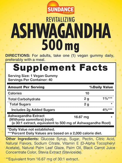 Sundance Ashwagandha Gummies | 40 Vegan Gummies | Vegan, Non-GMO, and Gluten Free Supplement