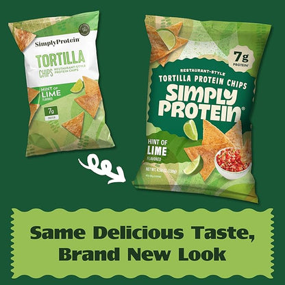 Simply Protein - Tortilla Chips, Restaurant Style Protein Chips, Hint of Lime (3-Pack) - 7g Protein, 140 Calories, Gluten Free, Vegan - Crispy Plant Based Pea Protein Snacks - 3 Bags, 4.58oz (130g)