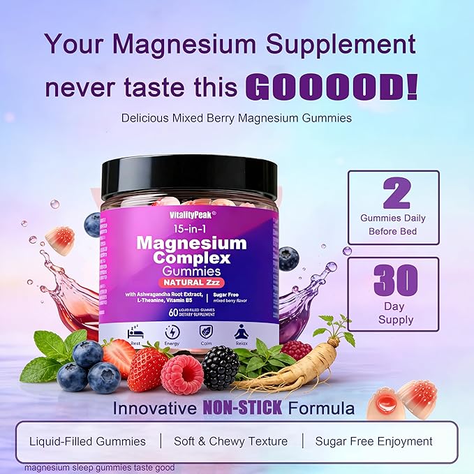 Magnesium Sleep Gummies 400mg – Calm Magnesium Complex Gummies for Sleep Support & Relaxation with L-Theanine & Ashwagandha – Non Melatonin, Sugar Free Vegan, 60 Count