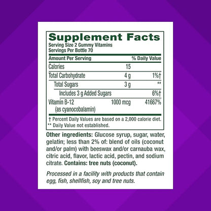 Vitafusion Vitamin B12 Gummy Vitamins for Energy Metabolism Support,Raspberry Flavored,America’s Number 1 Gummy Vitamin Brand,70 Day Supply,140 Count (Pack of 2)