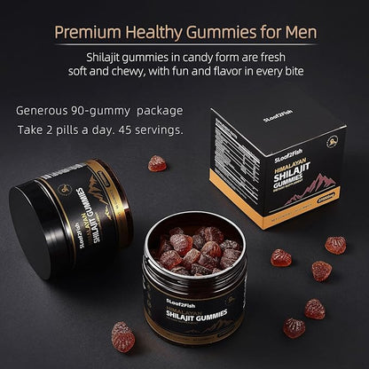 Organic Shilajit Gummies, Pure Himalayan Shilajit Gummies For Men Supplement, Gold Women，Natural 85+ Trace Minerals, Ashwagandha, Black Seed Oil Extract, 90 Gummies